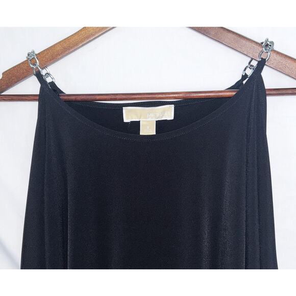 Michael Kors Small Black Cold Shoulder Silver Chain Straps Gathered Sleeve Top - Picture 4 of 7